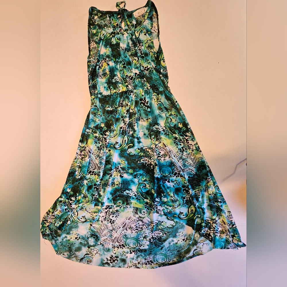Blue and Green Halter Midi Sundress